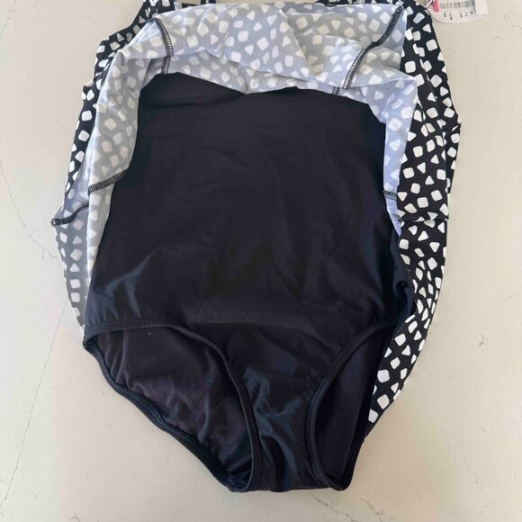 NWT Shape Solver by Penbrooke black/white Fauxkini One Piece Swimsuit Sz 12 - Picture 2 of 4